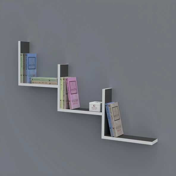 Kenzlife kitaplık günan 060*090*20 gri duvar rafı