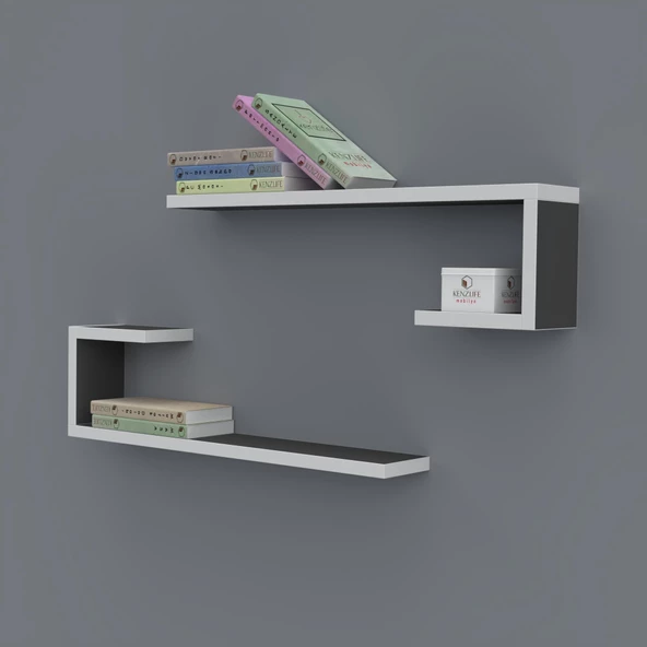 Kenzlife kitaplık kayra 015*060*20*2 gri duvar rafı