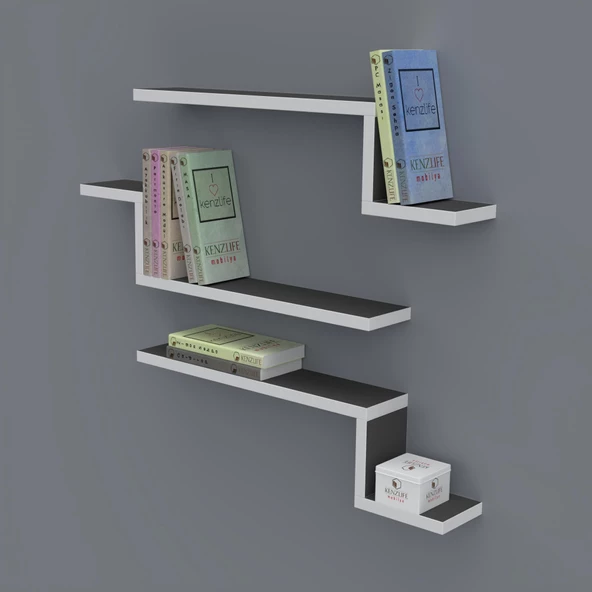 Kenzlife kitaplık mediha 015*060*20*3 gri duvar rafı