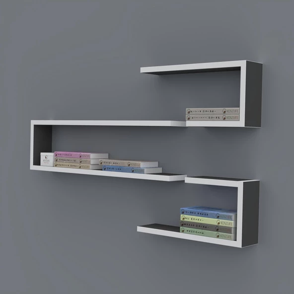 Kenzlife kitaplık nevres 060*100*20 gri duvar rafı