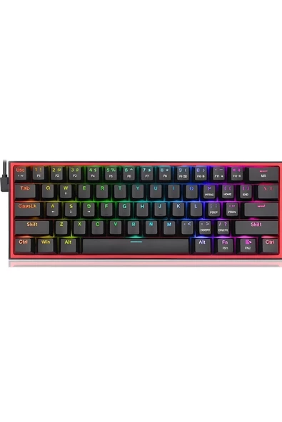 Redragon K617-RGB Fızz Rgb %60 Kablolu Mekanik Klavye, Türkçe, Red Switch, Siyah