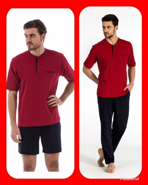 Pierre Cardin 5370 Bordo 3 Lü Pijama Şort Takım - 2