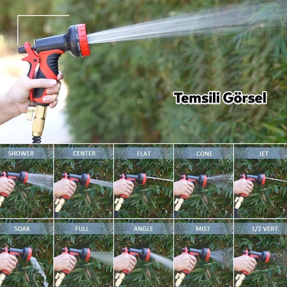 Otomatik 10 Fonksiyonlu Araba Yıkama Bahçe Sulama Temizleme Tabancası Tetikli Ayarlı Tabanca - Resim 3