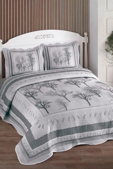 Çift Kişilik Microfiber Kapitone Yatak Örtüsü Palmira Gri