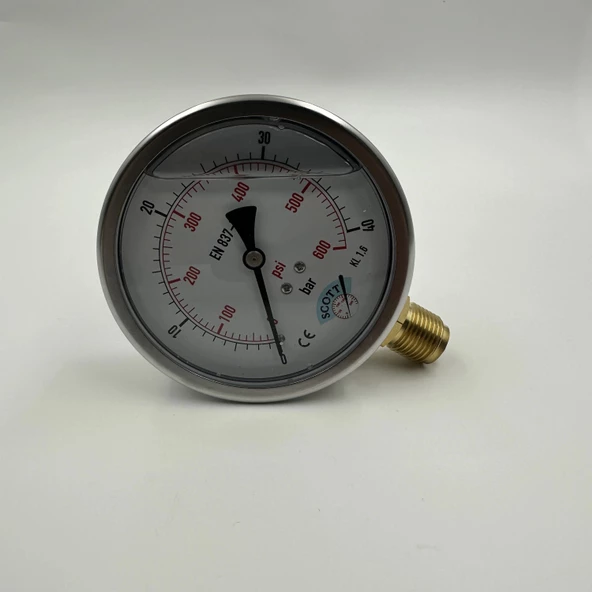 Manometre Gliserinli Alttan Çıkışlı Q100 - 0 - 40 Bar 1/2 - Resim 3