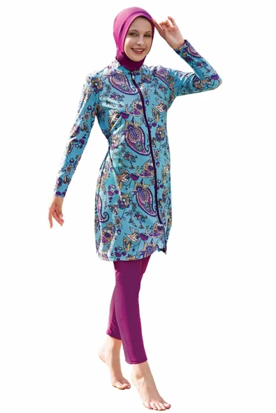 Ruko Maio Kadın Mor Desenli Uzun Kol Tesettür Mayo 24221 - Resim 2