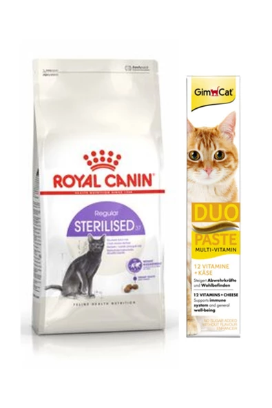 Sterilised 37 Kısır Kedi Kuru Maması 2 Kg + Gimcat Duo Paste Peynirli Multi Vitamin 50gr