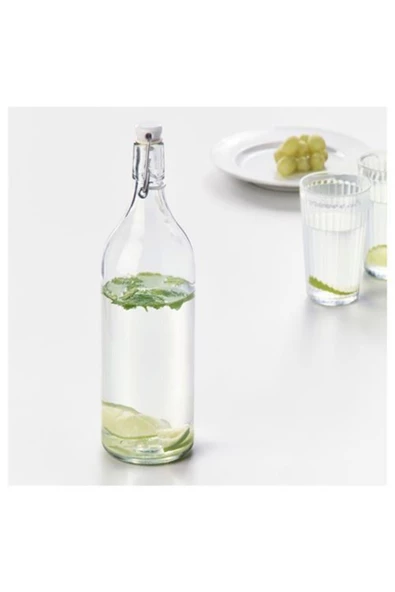 IKE Korken 1 Lt Cam Şişe Su Yağlık Sirkelik Sürahi Suluk - 2