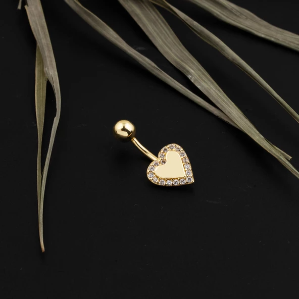 Kalp Model Altın Göbek Piercing 14 Ayar - Resim 2