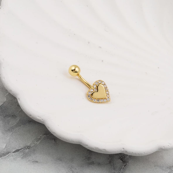Kalp Model Altın Göbek Piercing 14 Ayar - Resim 3