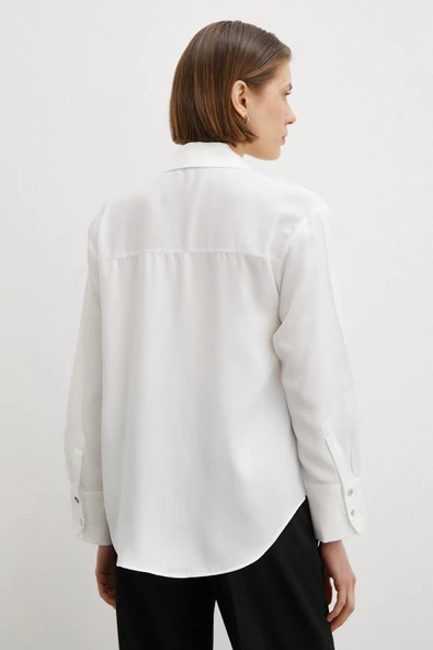 Viskon Saten Gömlek Beyaz - Resim 4