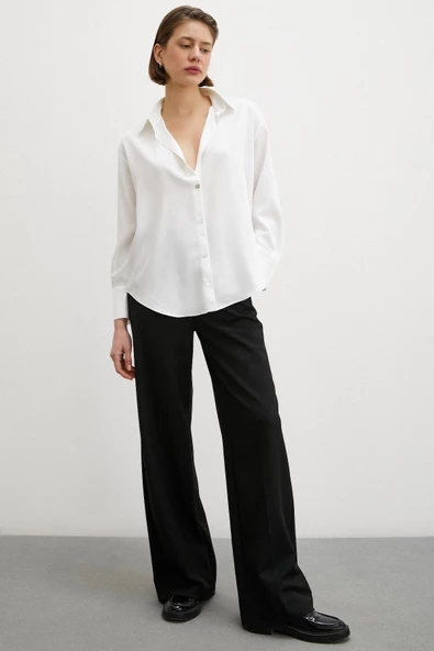 Viskon Saten Gömlek Beyaz - Resim 5