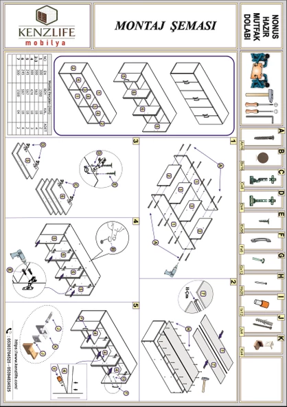 Kenzlife hazır mutfak nonus cvz 060*150*32 mutfak banyo dolabı kapaklı raflı - Resim 5
