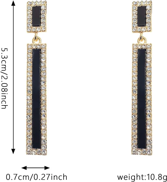 Altın + Siyah Renk Damla Sır Küpe Geometrik Dikdörtgen - 2