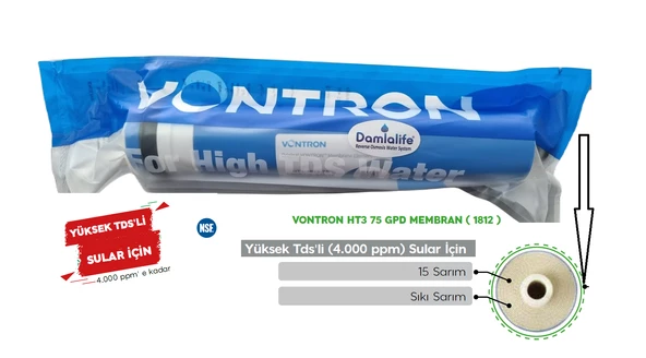 Vontron Yüksek Tds Li Sular İçin 75 Gpd Ht 3 Membran Filtre - 2