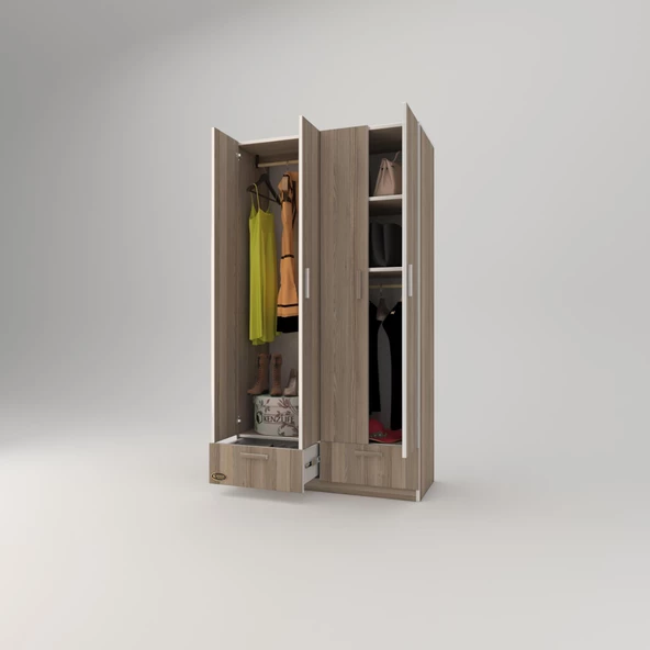 Kenzlife gardırop 4 kapılı 2 çekmeceli biberiye 182*100*42 crd kapaklı gardolap dolap - Resim 2