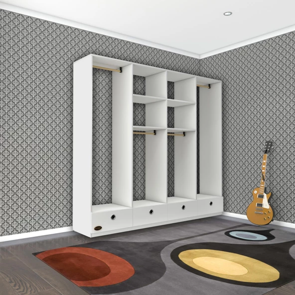 Kenzlife giysi dolabı 4 bölmeli 4 çekmeceli kamil 182*200*42 byz dolap kapaksız - Resim 3