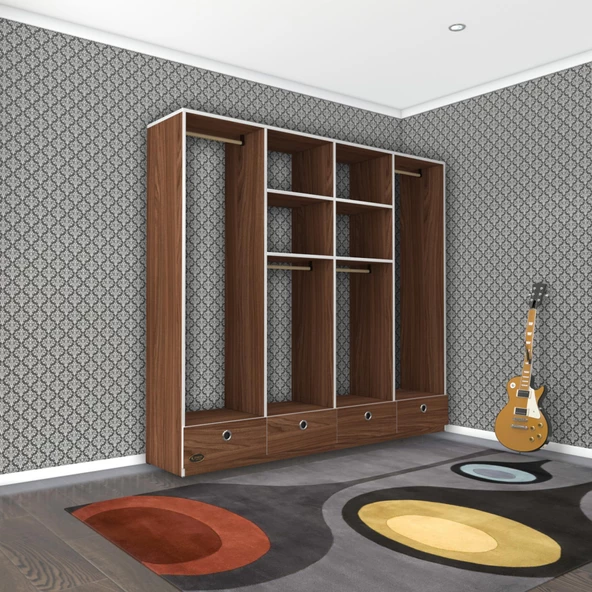 Kenzlife giysi dolabı 4 bölmeli 4 çekmeceli kamil 182*200*42 cvz dolap kapaksız - Resim 3