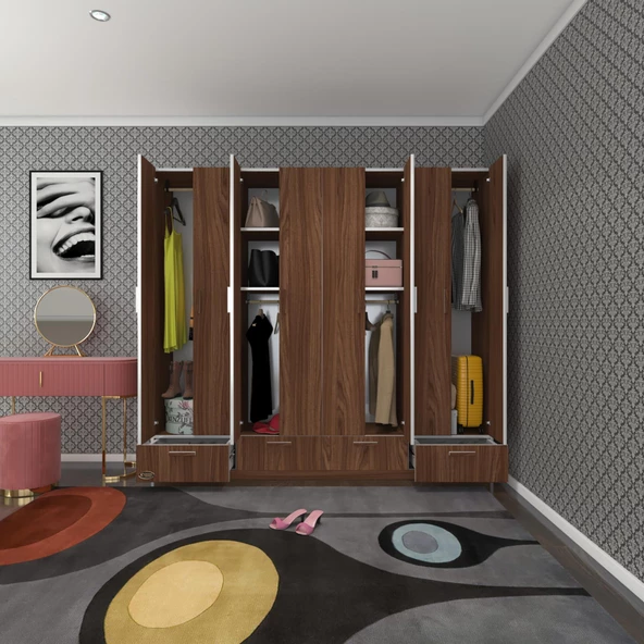 Kenzlife gardırop 8 kapılı 4 çekmeceli zambak 182*200*42 cvz kapaklı gardolap dolap