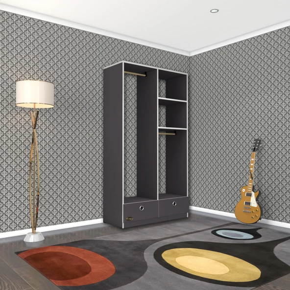 Kenzlife giysi dolabı 2 bölmeli 2 çekmeceli bedri 182*100*42 gri dolap kapaksız - Resim 3