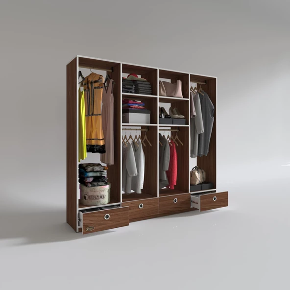 Kenzlife giysi dolabı 4 bölmeli 4 çekmeceli kamil 182*200*42 cvz dolap kapaksız - Resim 2