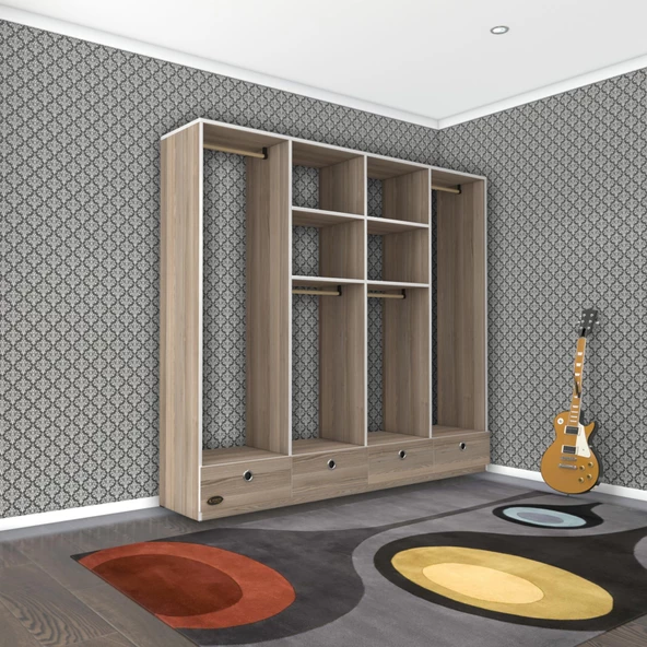 Kenzlife giysi dolabı 4 bölmeli 4 çekmeceli kamil 182*200*42 crd dolap kapaksız - 3