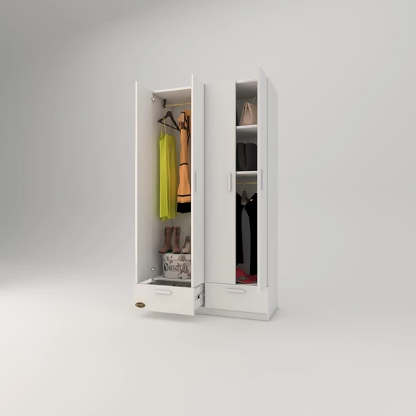 Kenzlife gardırop 4 kapılı 2 çekmeceli biberiye 182*100*42 byz kapaklı gardolap dolap - Resim 3