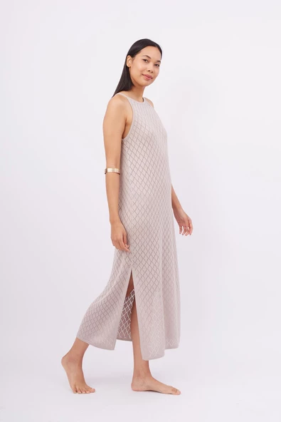 Peraluna LISA DRESS Ajurlu Kadın Uzun Plaj Elbisesi - Taş - 7