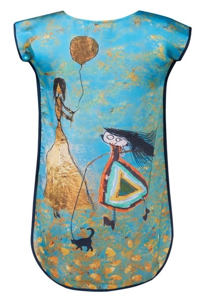 Peraluna JOY GIRL DRESS Baskılı Saten Kız Çocuk Elbise - Turkuaz - 11