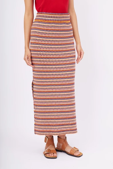 Peraluna FRIDA LONG SKIRT Çizgili Organik Pamuk Kadın Uzun Etek - Çok Renkli - 2