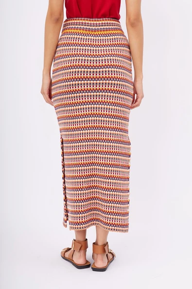 Peraluna FRIDA LONG SKIRT Çizgili Organik Pamuk Kadın Uzun Etek - Çok Renkli - 8