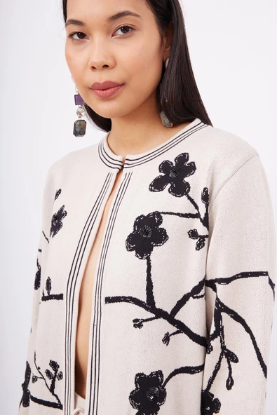 Peraluna LADY SAKURA JACKET Jakarlı Organik Pamuk Kadın Ceket - Bej - 4
