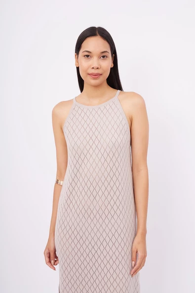 Peraluna LISA DRESS Ajurlu Kadın Uzun Plaj Elbisesi - Taş - 5