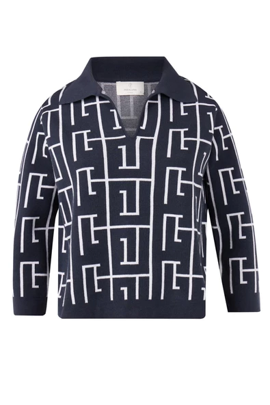 Peraluna MAZE BLOUSE Jakarlı Organik Pamuk Kadın Bluz - Antrasit/Ekru - 8