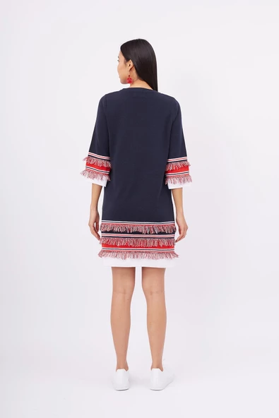 Peraluna HILDA DRESS Çizgili Organik Pamuk Kadın A Form Elbise - Lacivert - 8