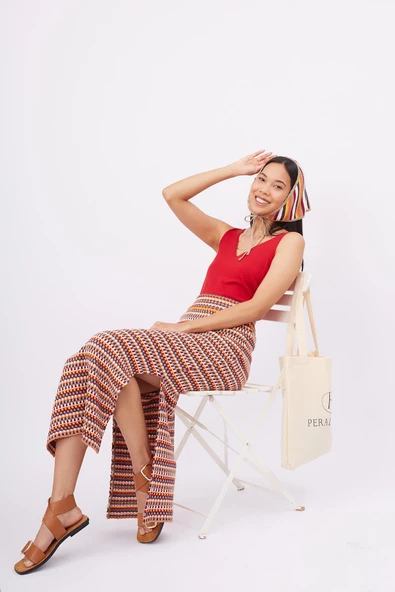 Peraluna FRIDA LONG SKIRT Çizgili Organik Pamuk Kadın Uzun Etek - Çok Renkli - 6