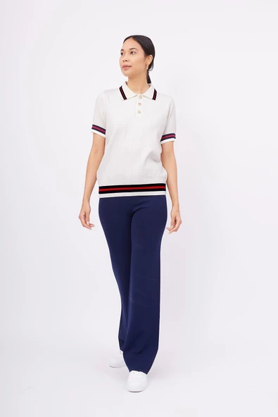Styleboom X Peraluna LIZA BLOUSE Polo Yaka Kadın Triko Bluz - Ekru - 6