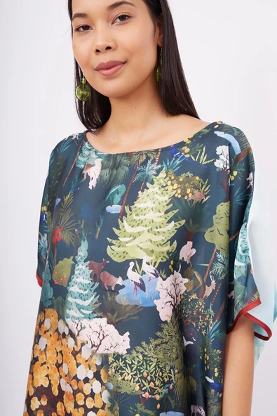 Peraluna MAGIC MOMENTS LONG DRESS Baskılı Saten Kadın Uzun Elbise - Çok Renkli - 4