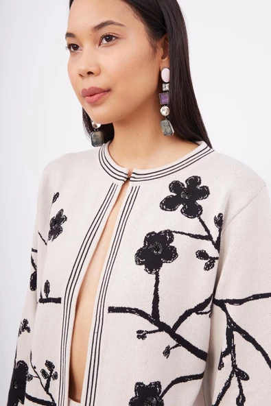 Peraluna LADY SAKURA JACKET Jakarlı Organik Pamuk Kadın Ceket - Bej - 5