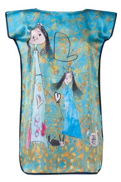 Peraluna JOY GIRL DRESS Baskılı Saten Kız Çocuk Elbise - Turkuaz - 10