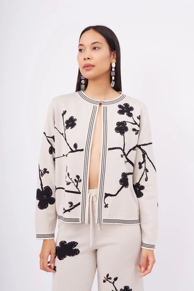 Peraluna LADY SAKURA JACKET Jakarlı Organik Pamuk Kadın Ceket - Bej - 6
