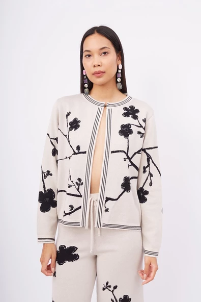 Peraluna LADY SAKURA JACKET Jakarlı Organik Pamuk Kadın Ceket - Bej - 2