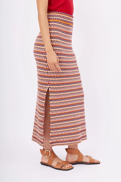 Peraluna FRIDA LONG SKIRT Çizgili Organik Pamuk Kadın Uzun Etek - Çok Renkli - 3
