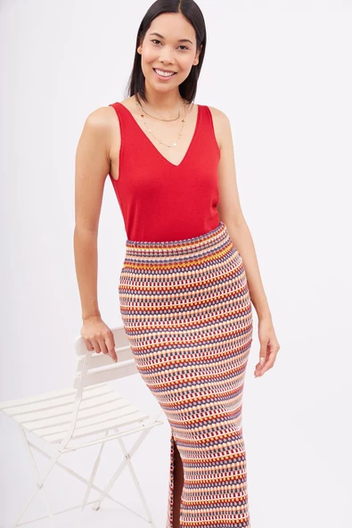 Peraluna FRIDA LONG SKIRT Çizgili Organik Pamuk Kadın Uzun Etek - Çok Renkli - 7