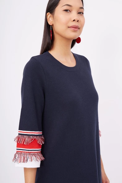 Peraluna HILDA DRESS Çizgili Organik Pamuk Kadın A Form Elbise - Lacivert - 3