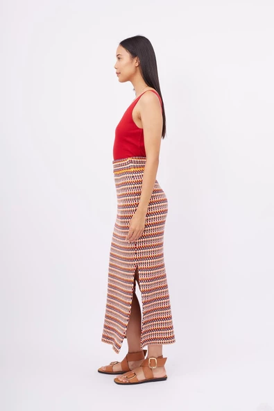 Peraluna FRIDA LONG SKIRT Çizgili Organik Pamuk Kadın Uzun Etek - Çok Renkli - 5