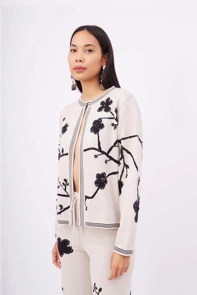 Peraluna LADY SAKURA JACKET Jakarlı Organik Pamuk Kadın Ceket - Bej - 7