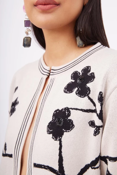 Peraluna LADY SAKURA JACKET Jakarlı Organik Pamuk Kadın Ceket - Bej - 3