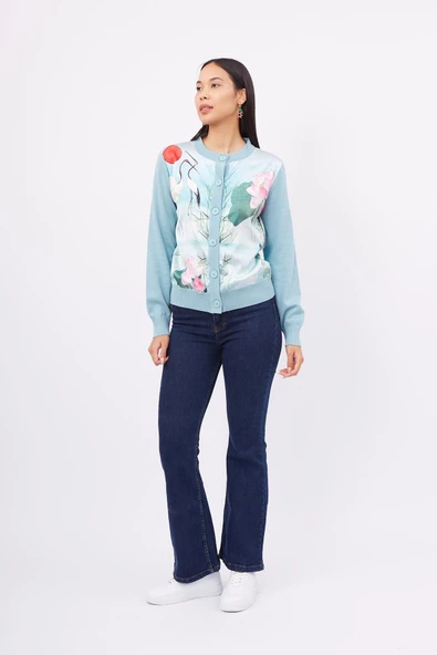 Peraluna MELINDA CARDIGAN Baskılı Organik Pamuk Kadın Hırka - Toz Mavi - 6