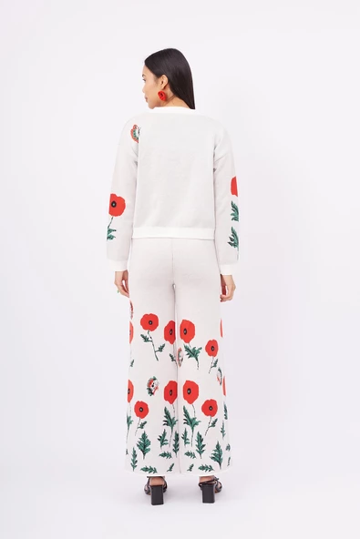 Peraluna POPPY CARDIGAN Gelincik Desenli Organik Pamuk Kadın Kısa Hırka - Ekru - 8